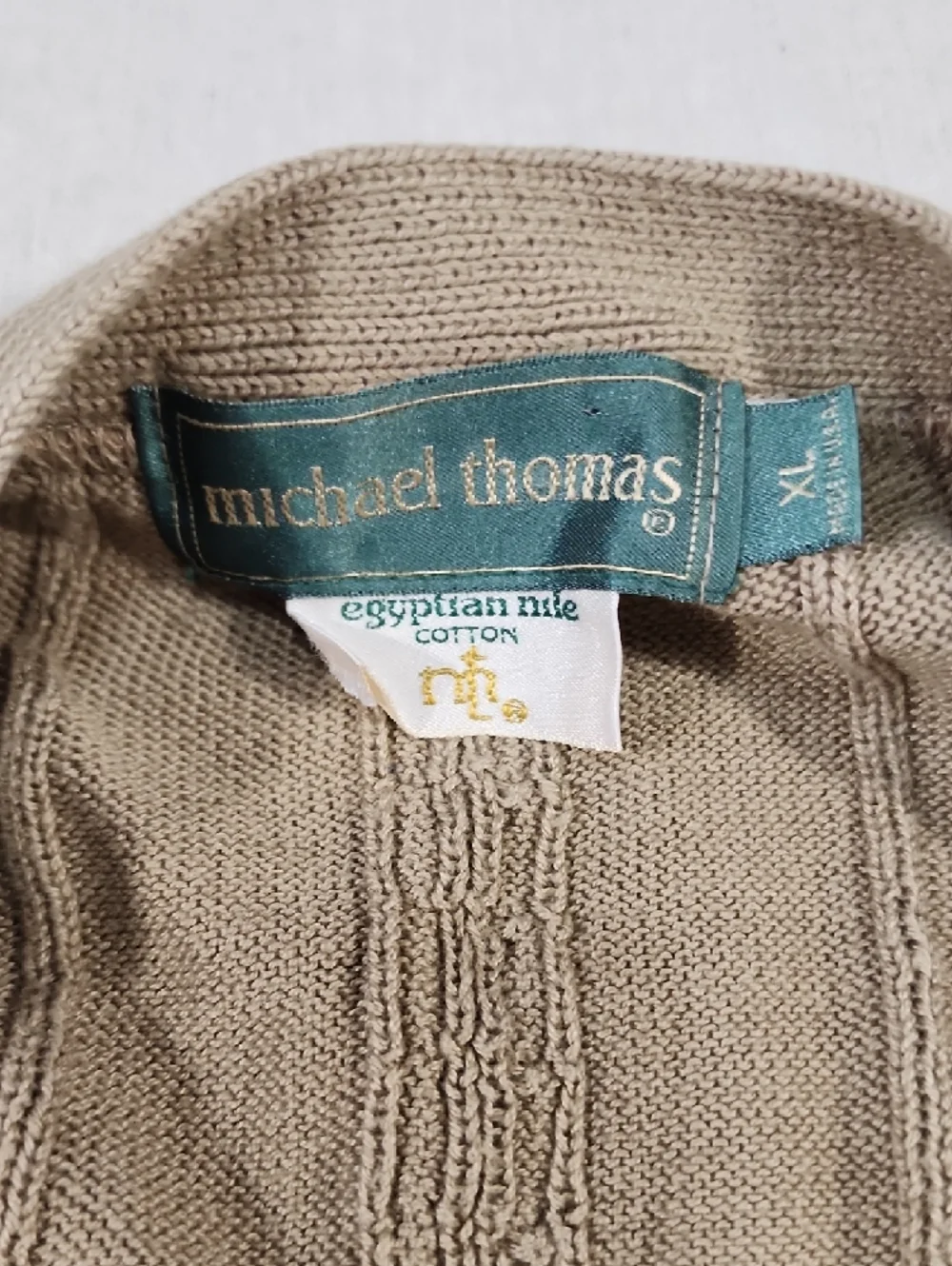 Vtg USA Made Egyptian Cotton Classic‎ Cable-Knit Button Vest in Beige